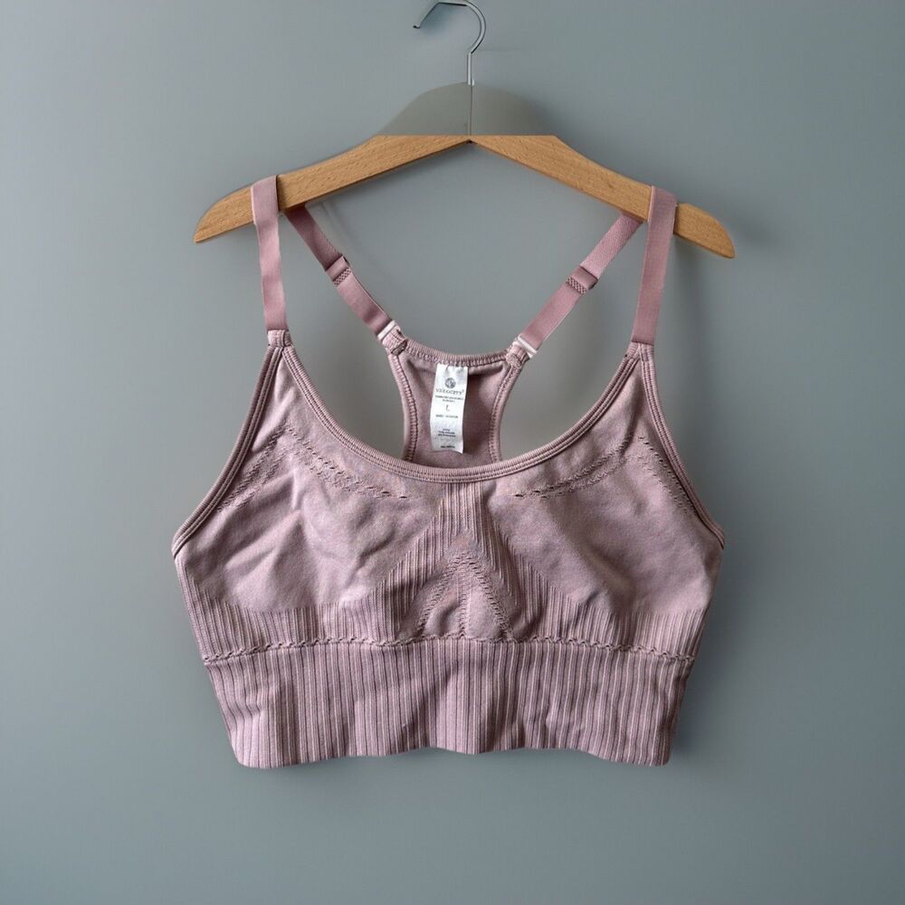 velocity mauve ribbed sports bra large racerback comfort yoga gym athleisure top